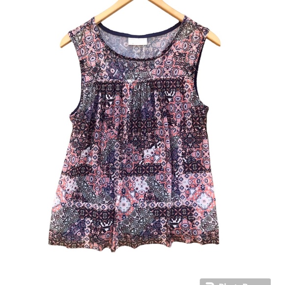 Bobbie Brooks Shirt Patchwork Geometric Sheer Sleeveless Sz. Medium - Picture 1 of 7